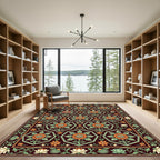 Elegant Crimson Hexagonal Floral Garden Rug