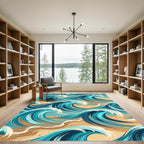 Dynamic Blue Ocean Wave Art Rug