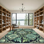Emerald Green Floral Damask Rug