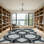 Modern Sophisticated Gray Geometric Hexagon Rug