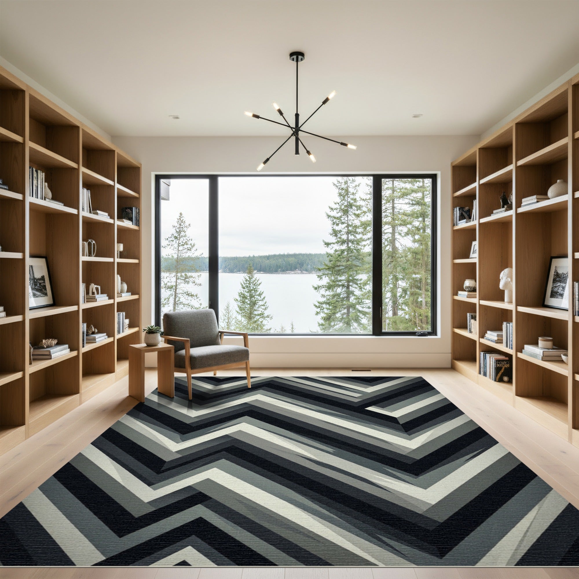 Monochromatic Chevron Geometric Layered Rug