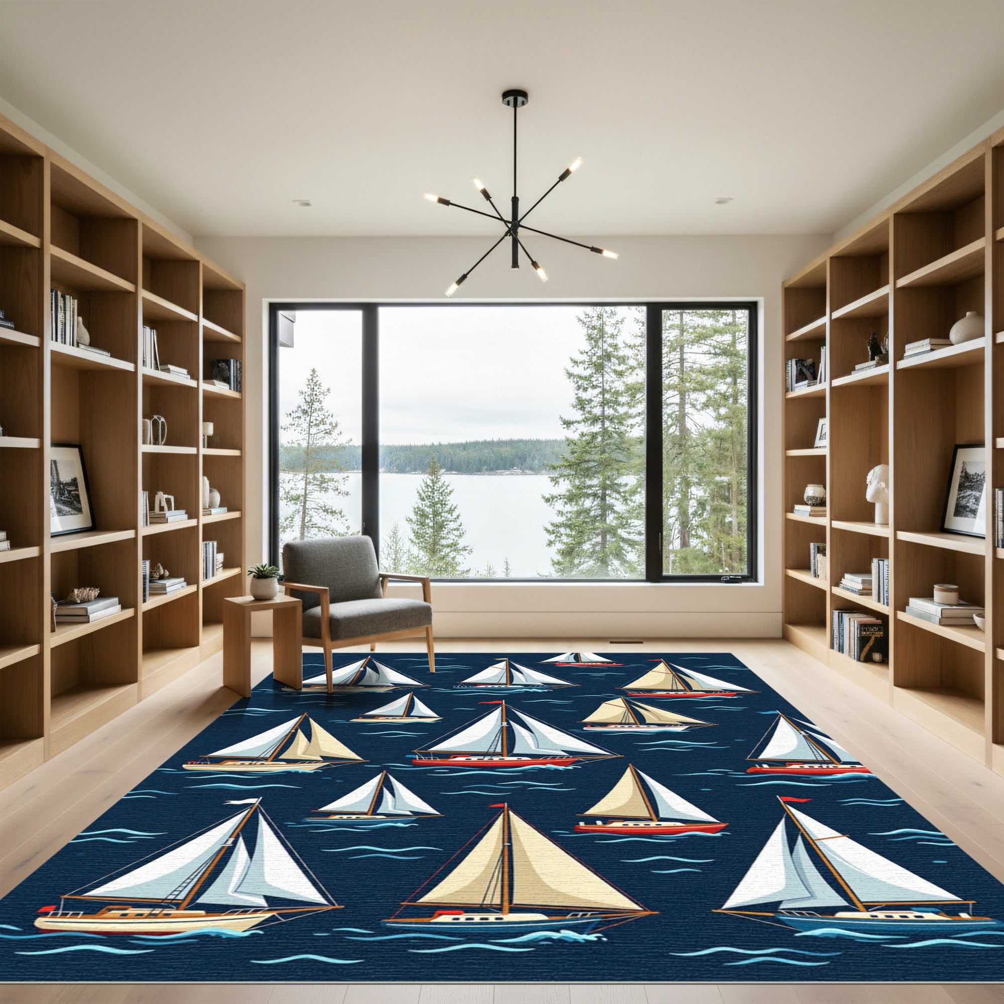 Naval Sailboats Scenic Ocean Voyage Rug
