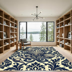 Navy Seashell Damask Inlaid Rug