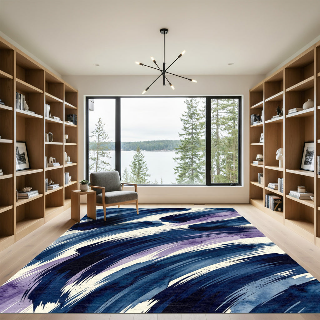 Deep Indigo Abstract Watercolor Strokes Rug