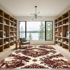 Ornate Red Countryside Estate Scene Rug