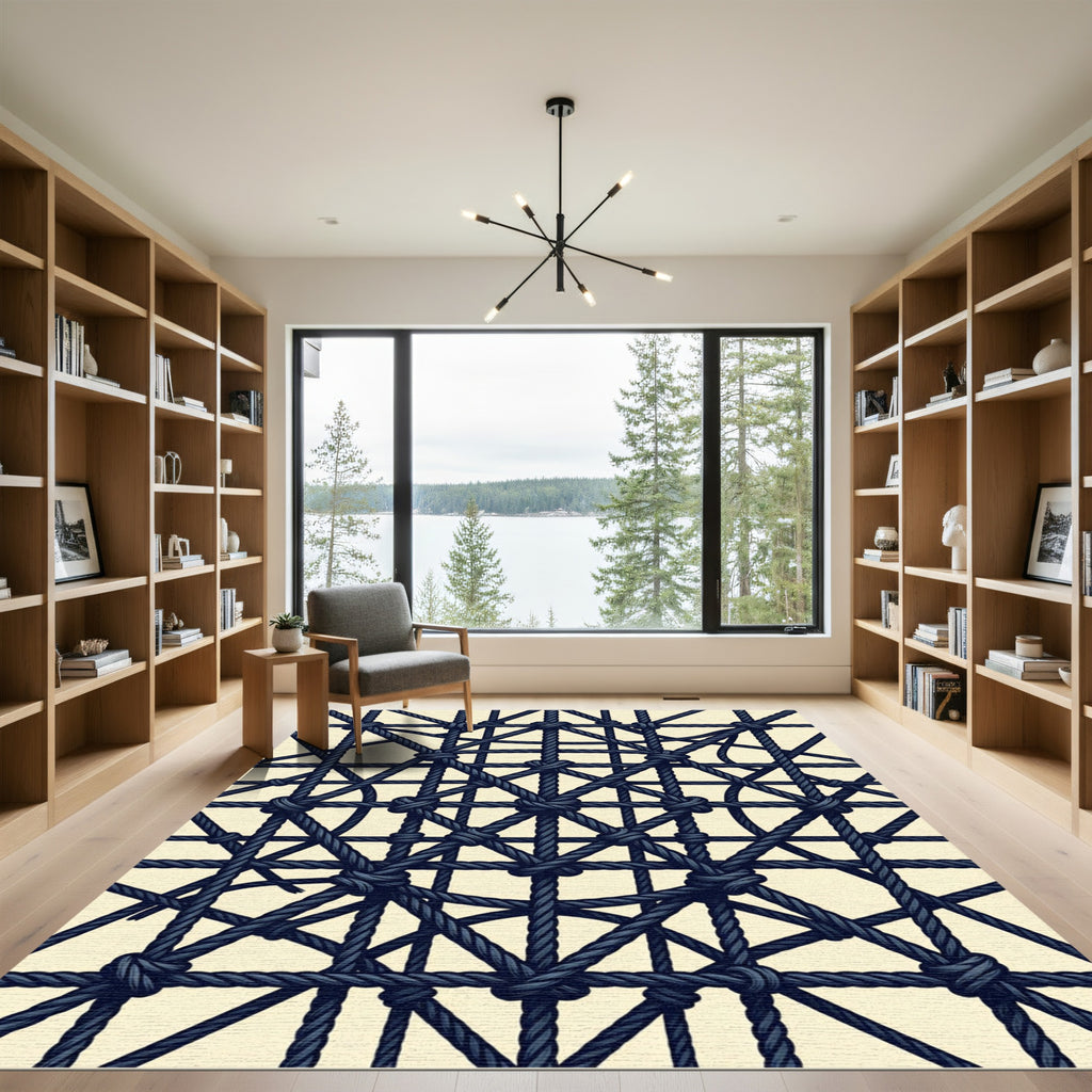 Navy Rope Netting Abstract Composition Rug