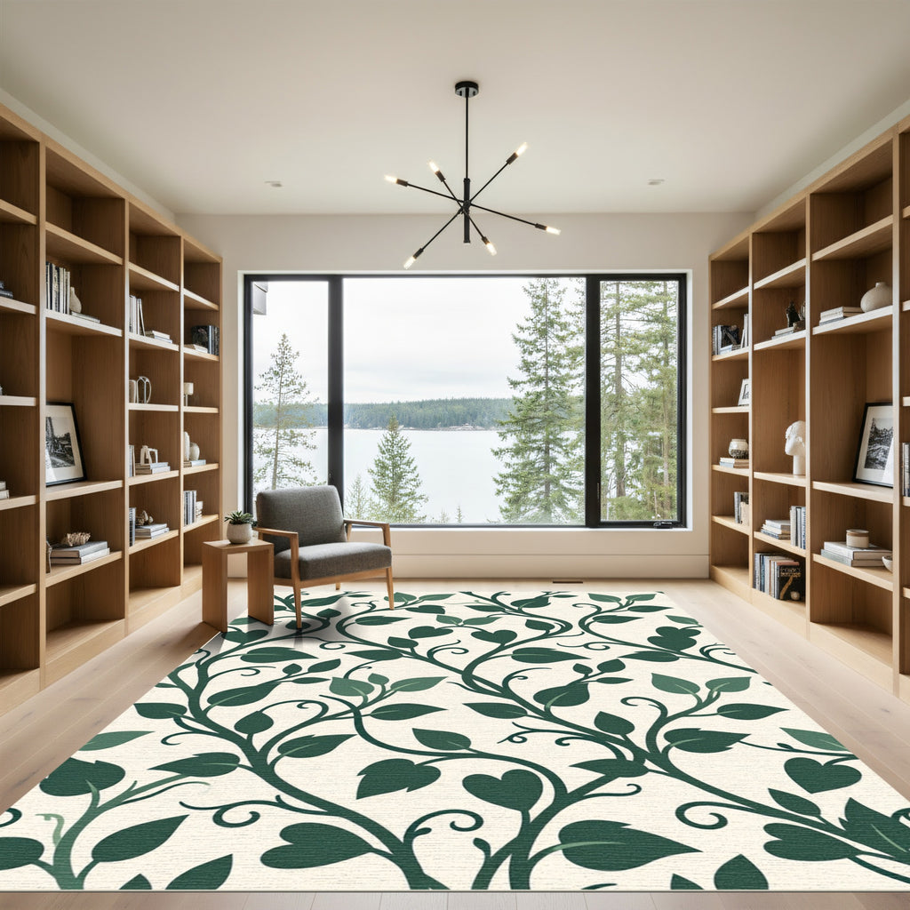 Elegant Dark Green Leafy Vine Wallpaper Rug