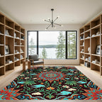 Vibrant Crimson Floral Medallion Cloud Art Rug