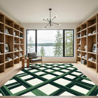 Modern Forest Green Geometric Plaid Rug