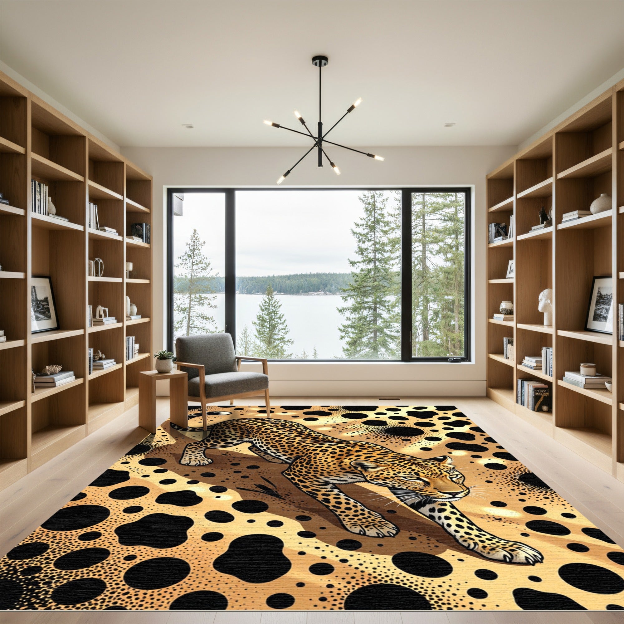 Golden Leopard Black Spotted Rug