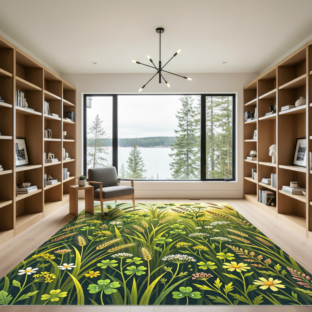 Lush Golden Meadow Wildflower Field Rug