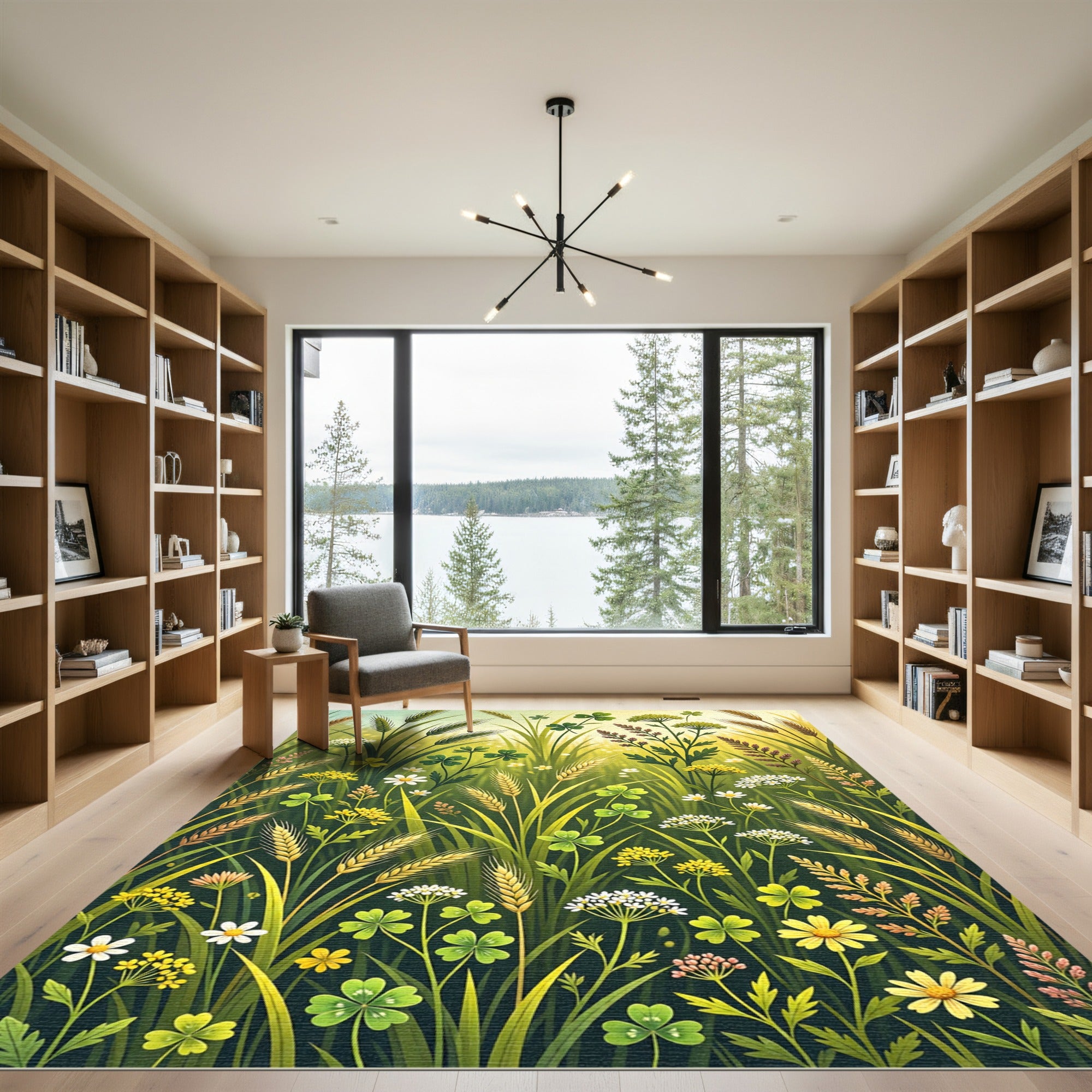 Lush Golden Meadow Wildflower Field Rug