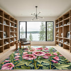 Vibrant Pink Hollyhock Botanical Garden Rug