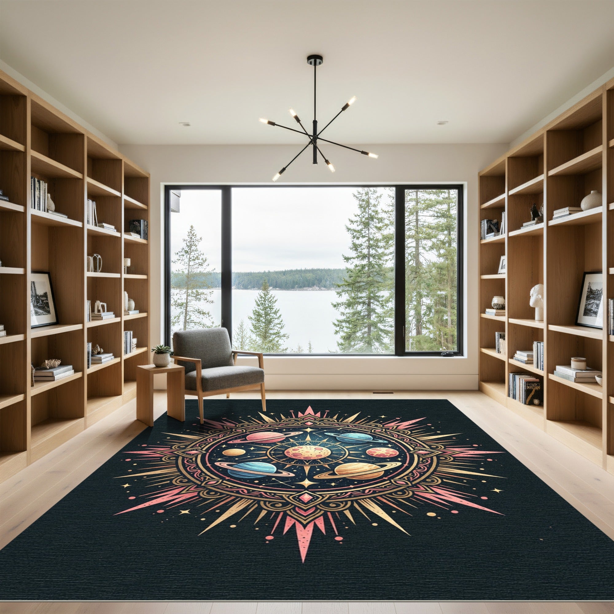 Cosmic Planets Mandala Sunburst Rug
