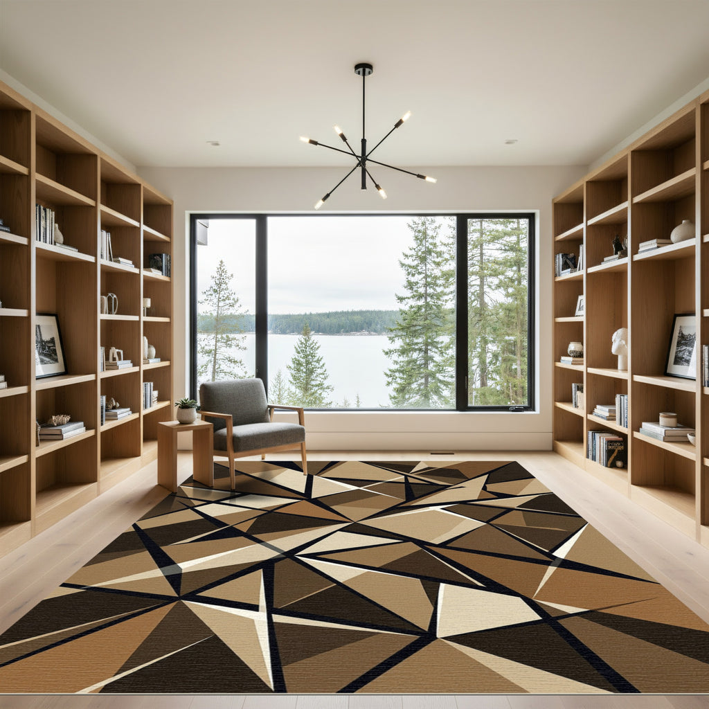 Chic Earthy Brown Geometric Abstract Rug