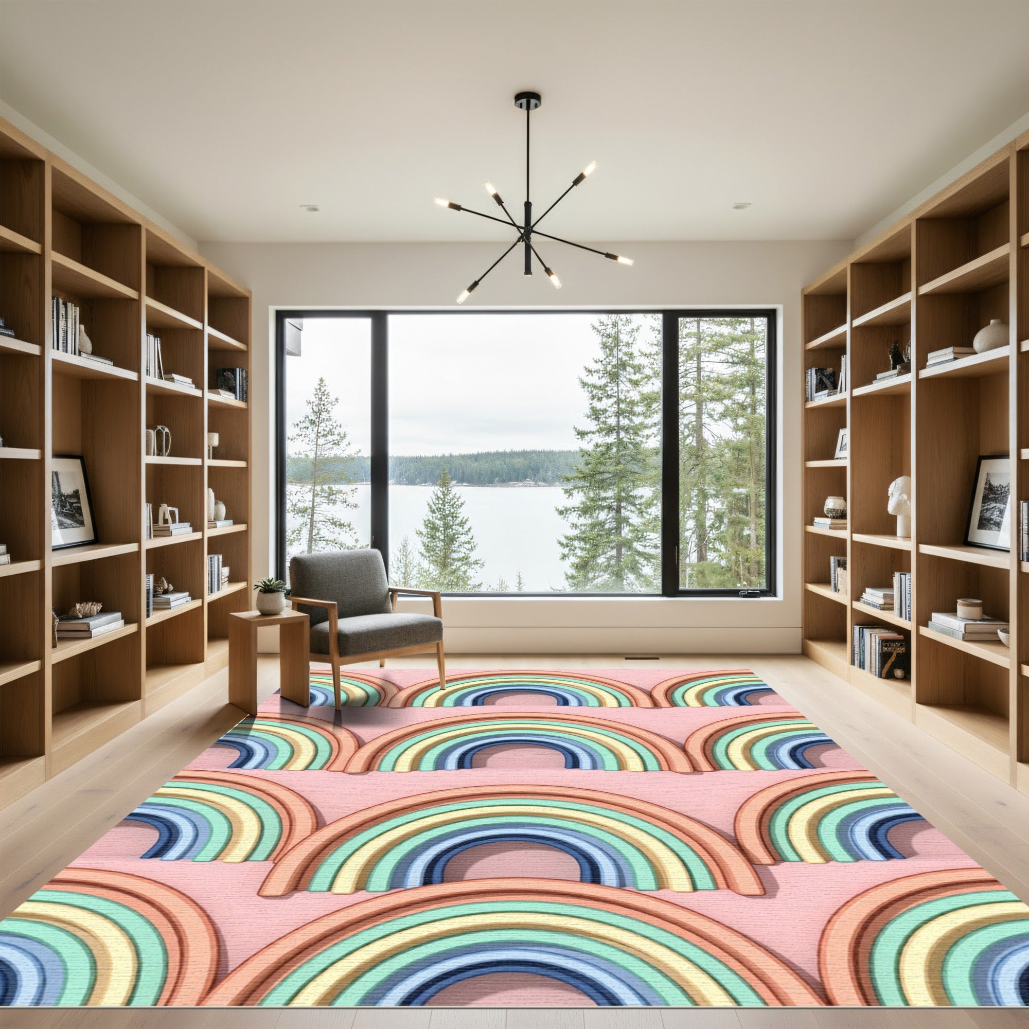 Pastel Rainbow Arch Geometric Arcs Rug