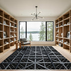 Industrial Silver Metallic Geometric Grid Rug