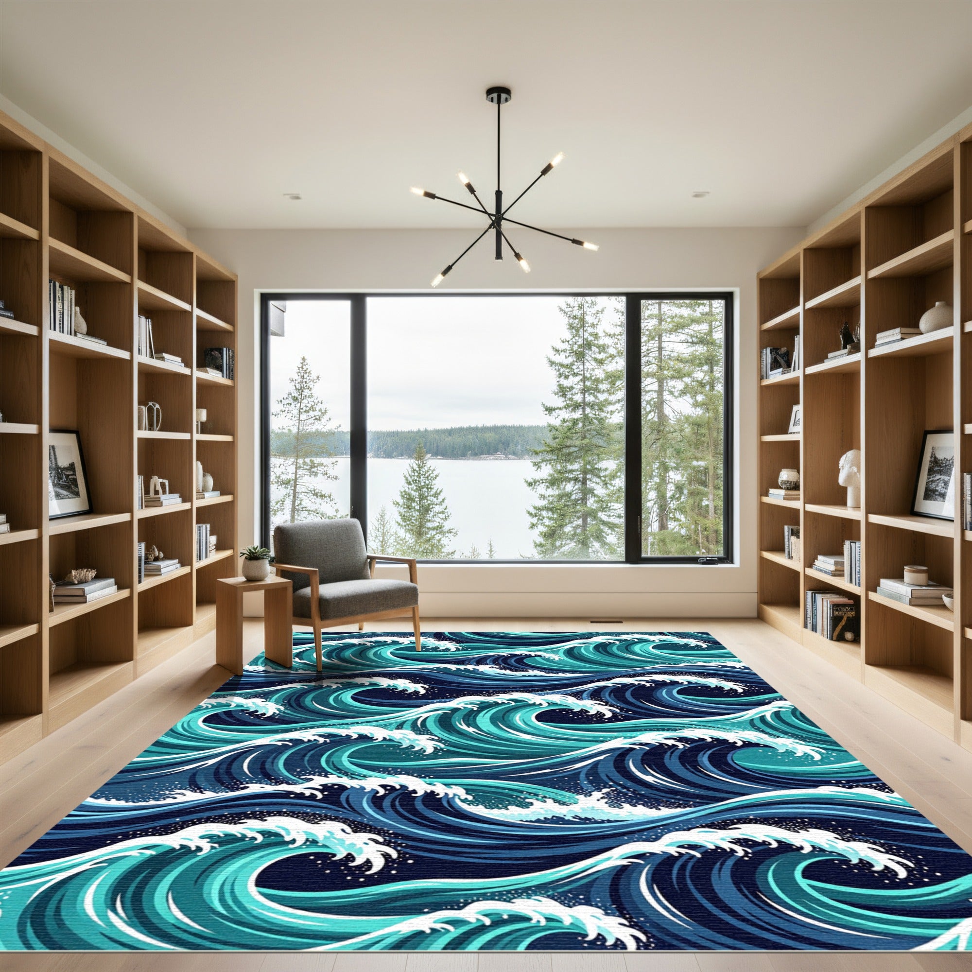 Japanese Ocean Wave Deep Blue Rug