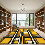 Modern Geometric Golden Grid Abstract Rug