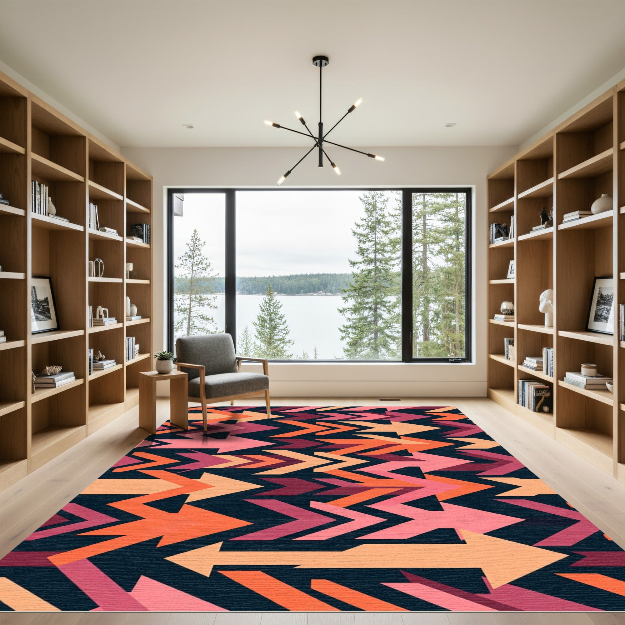 Vibrant Coral Chevron Arrow Geometric Rug