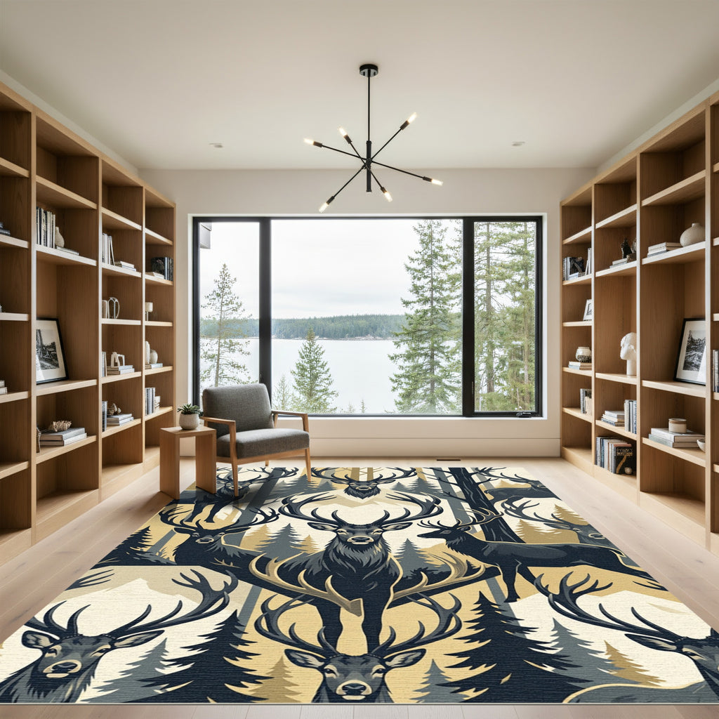 Majestic Forest Stag Cream Gold Rug