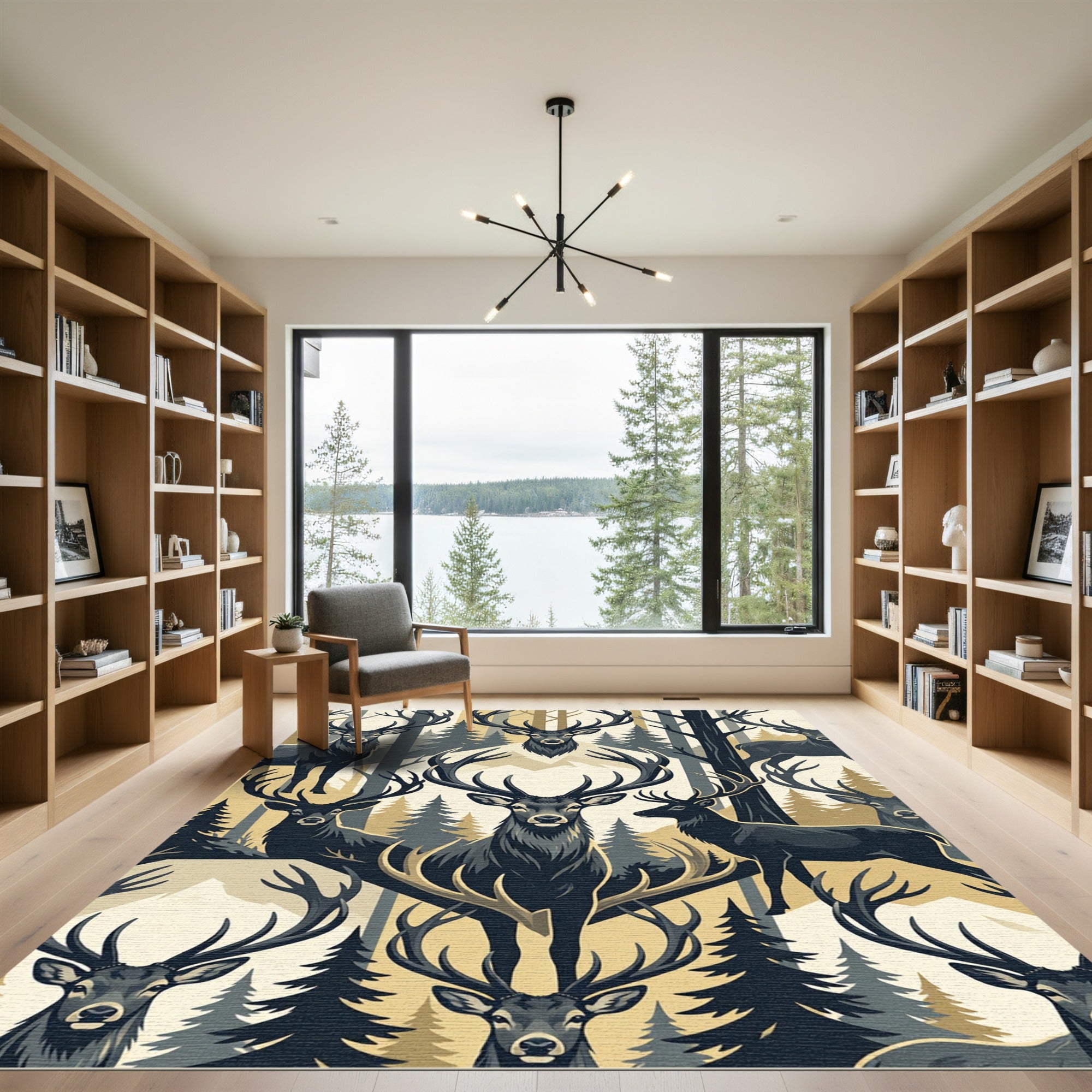 Majestic Forest Stag Cream Gold Rug
