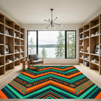 Vibrant Geometric Chevron Aztec Orange Teal Rug