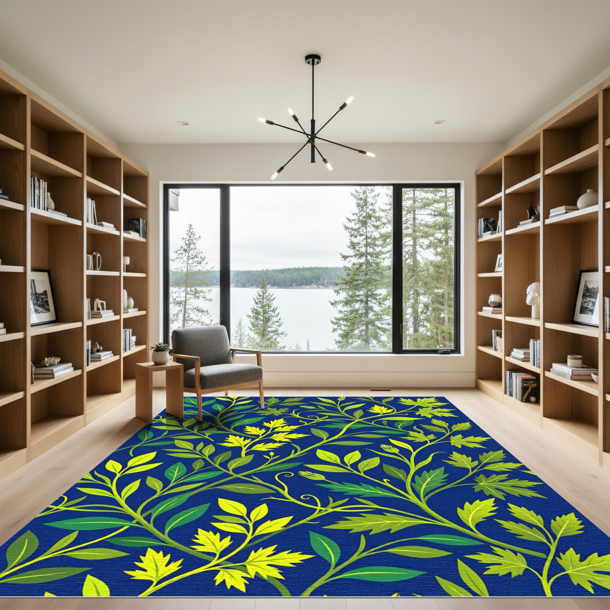 Lush Botanical Leaves in Electric Blue Rug