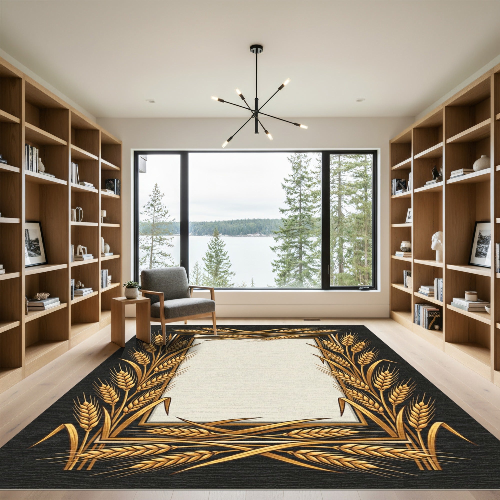 Golden Wheat Botanical Frame Rug
