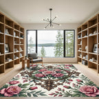 Pink Rose Baroque Floral Medallion Rug