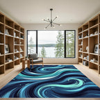 Deep Blue Swirling Abstract Waves Rug