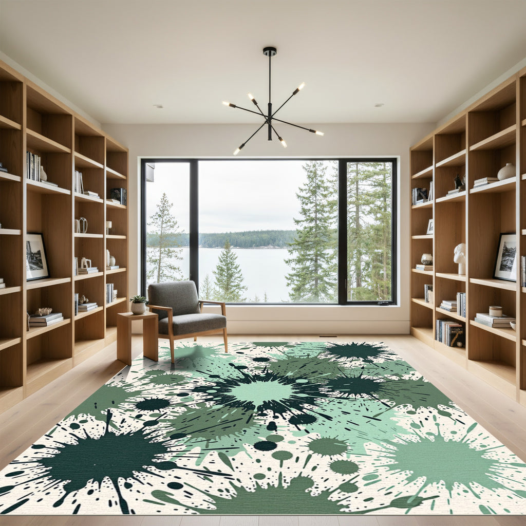 Green Splatter Burst Abstract Rug