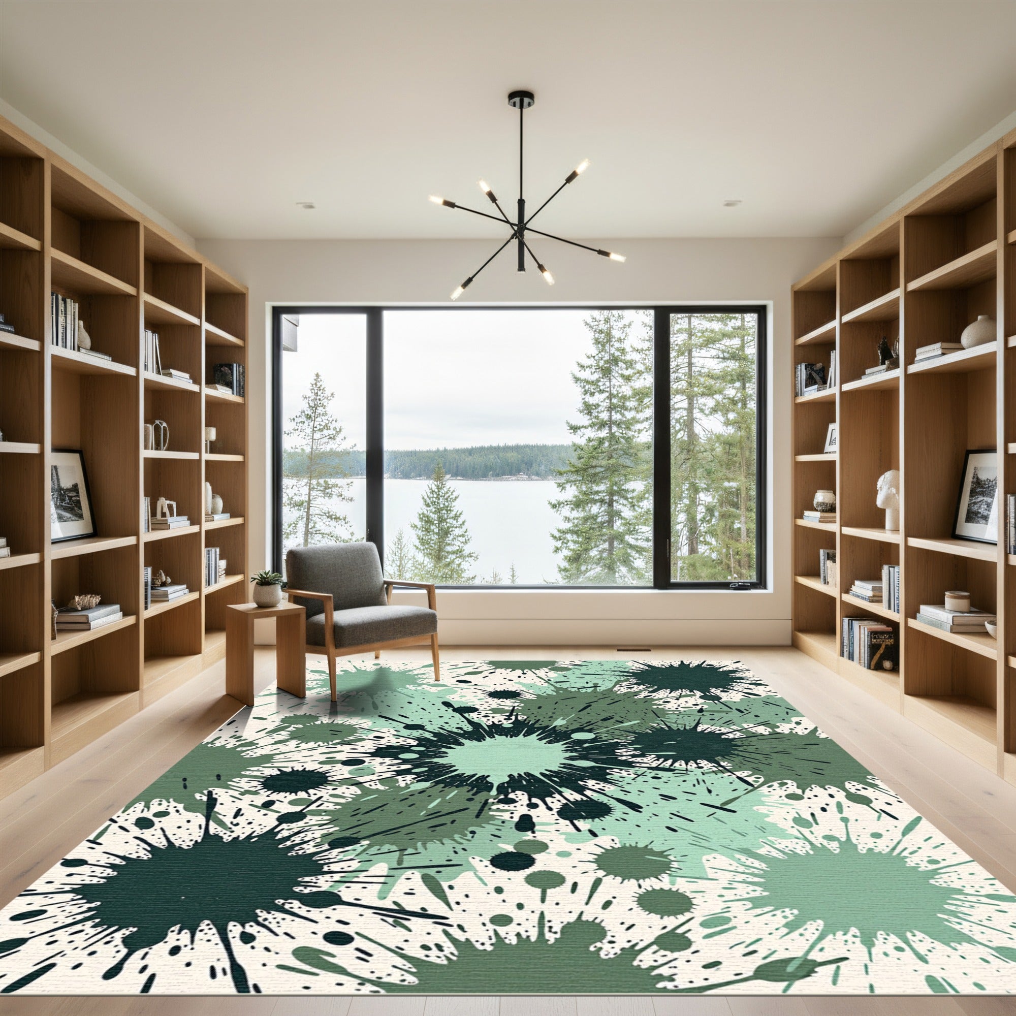 Green Splatter Burst Abstract Rug