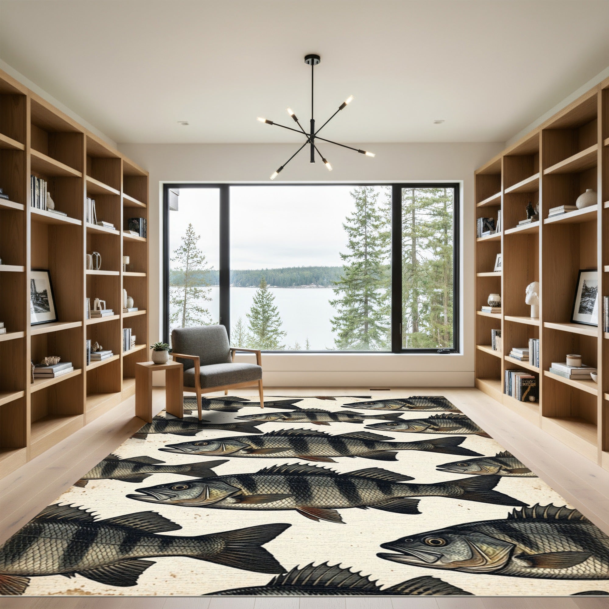 Vintage Perch Fish Neutral Illustration Rug