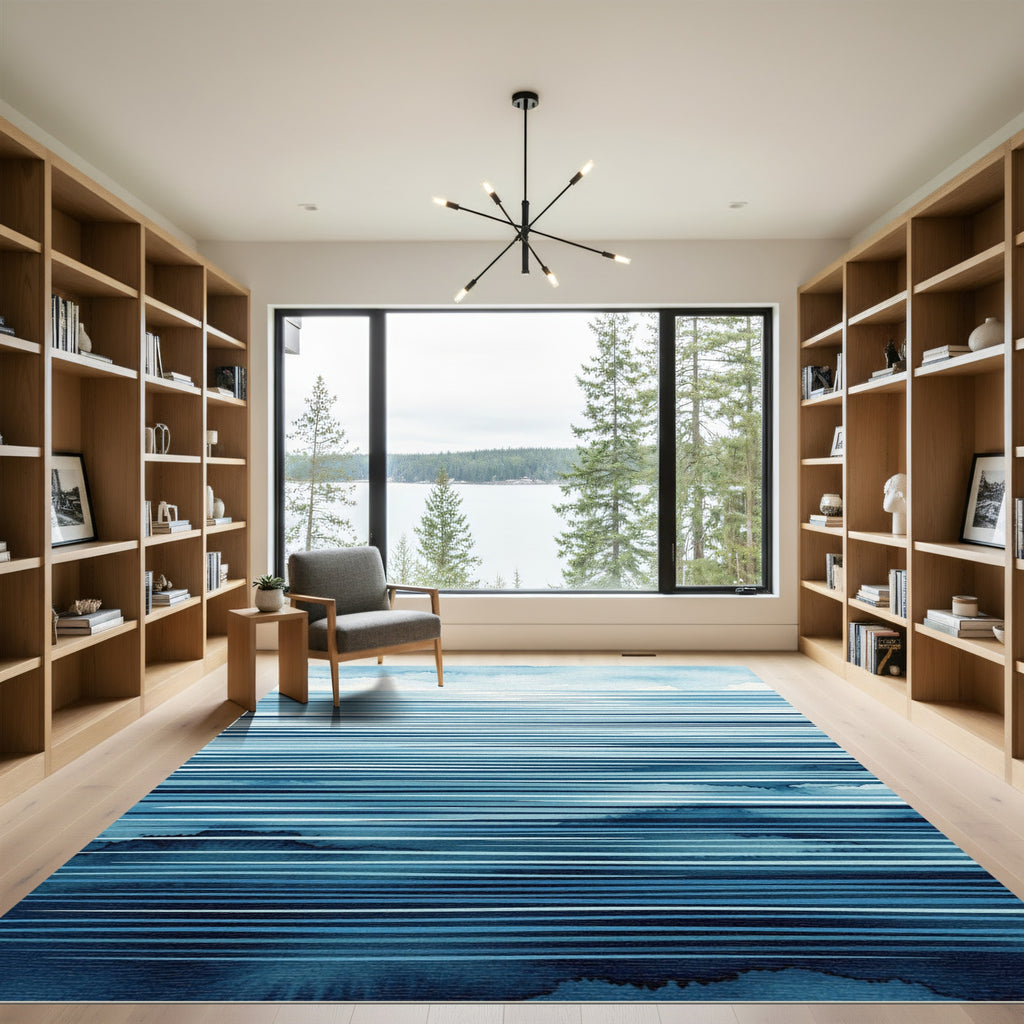 Abstract Blue Ocean Horizon Stripe Rug