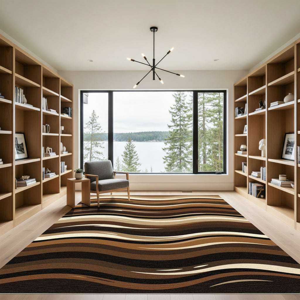 Earthy Brown Layered Wave Rug