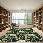 Elegant Cream Rose Trellis Dark Backdrop Rug