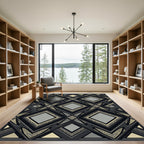 Sophisticated Charcoal Gold Geometric Diamond Rug