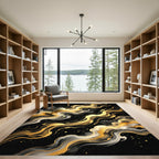 Elegant Gold and Black Wavy Abstract Rug