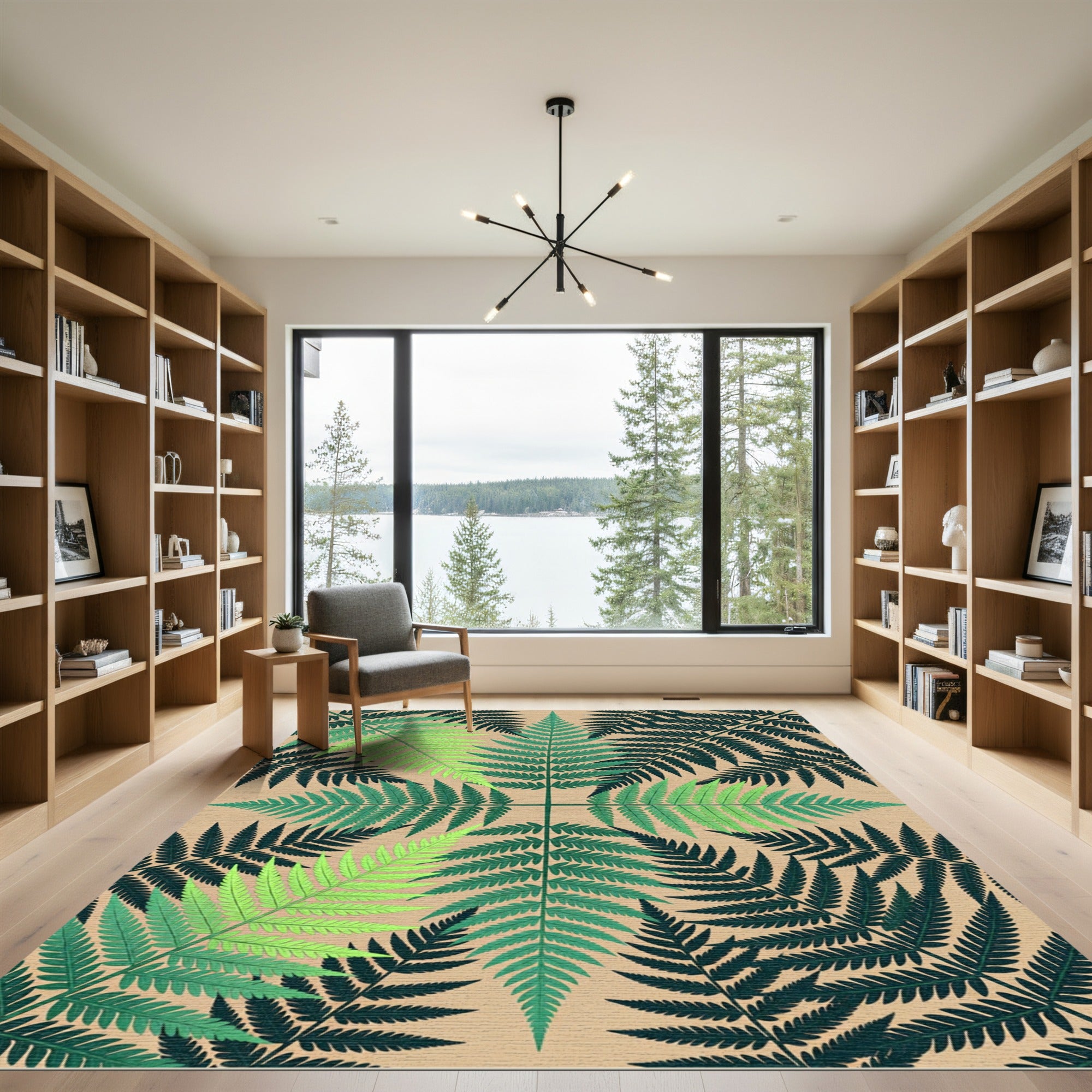 Green Fern Foliage Pattern Rug