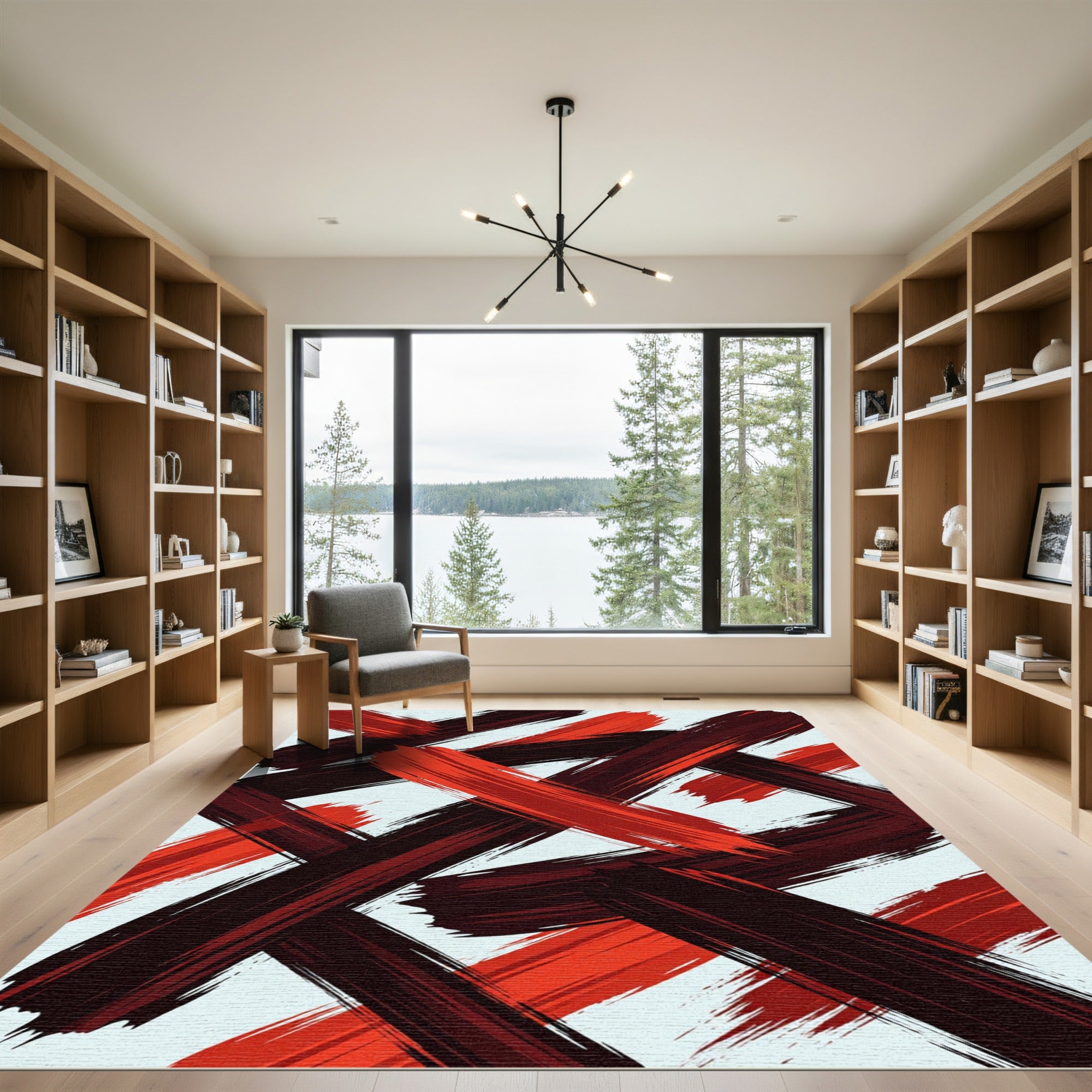 Crimson And Burgundy Brush Stroke Swirl Rug