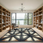 Industrial Charcoal Steel Geometric Grid Rug