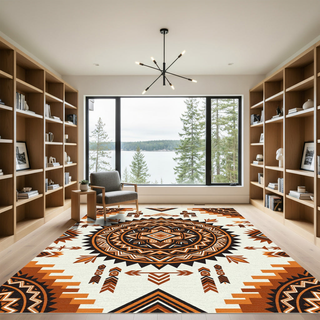Earthy Geometric Sun Tribal Medallion Rug