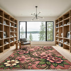 Vintage Pink Peony Floral Scrollwork Rug