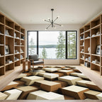 Abstract Geometric Cube Earth Tone Rug