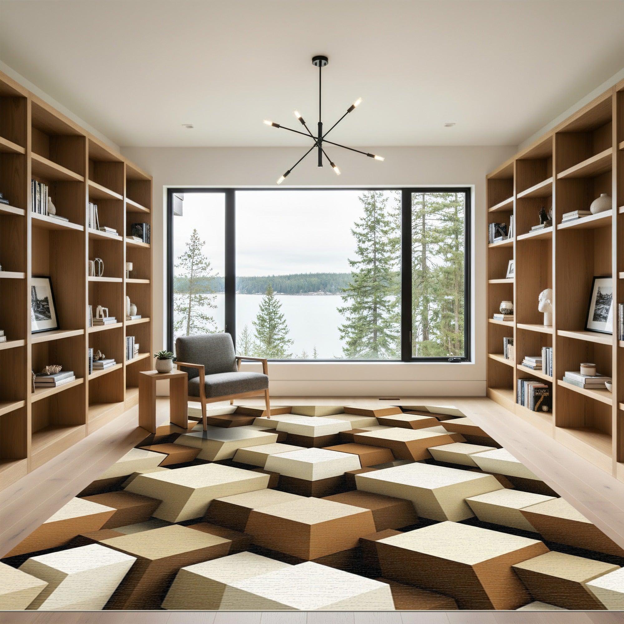 Abstract Geometric Cube Earth Tone Rug