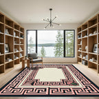 Pink Greek Key Floral Pillar Frame Rug