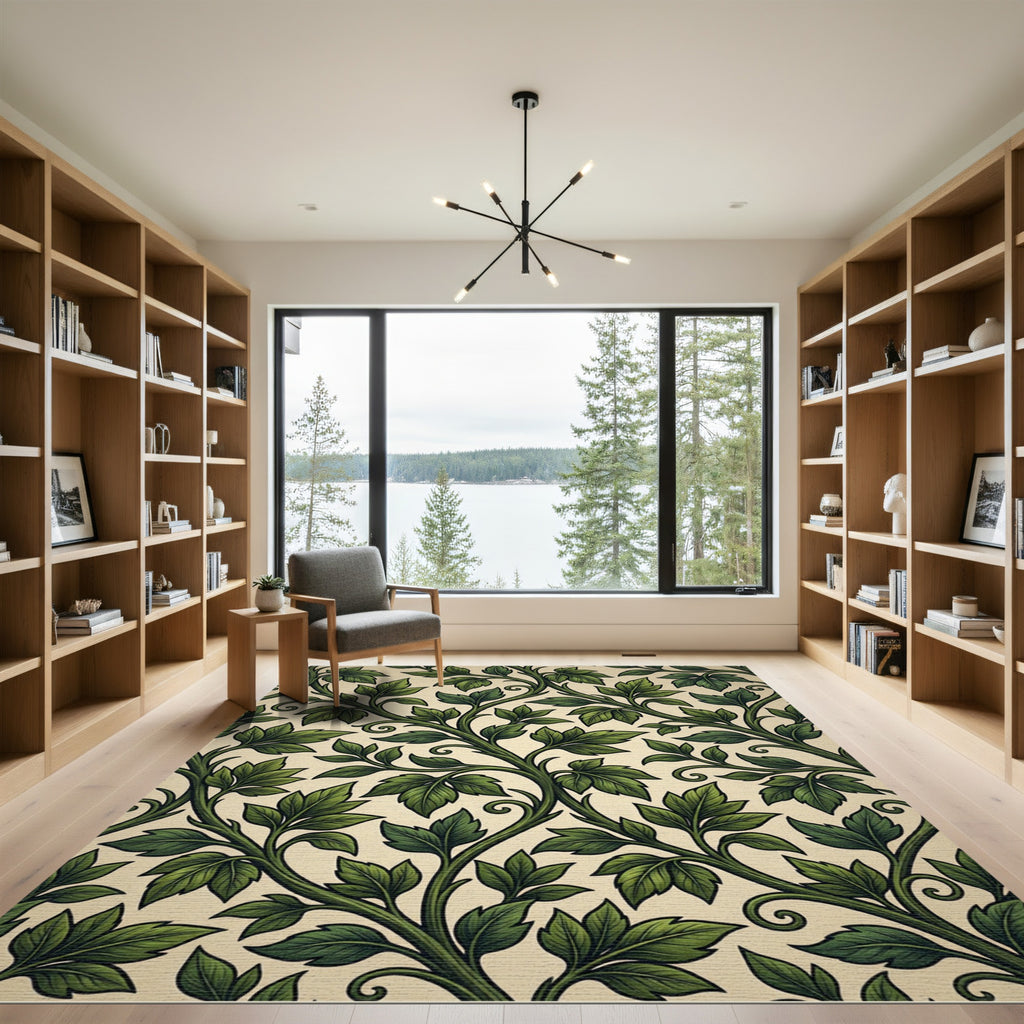 Lush Emerald Leafy Scrollwork Rug