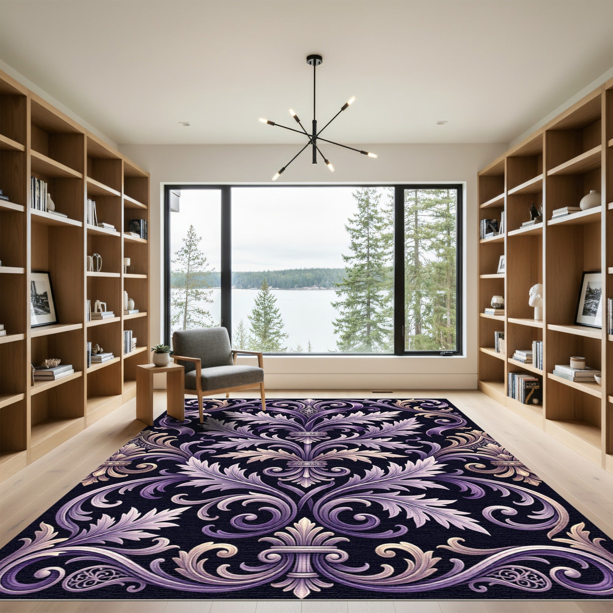 Ornate Purple and Gold Acanthus Scroll Rug