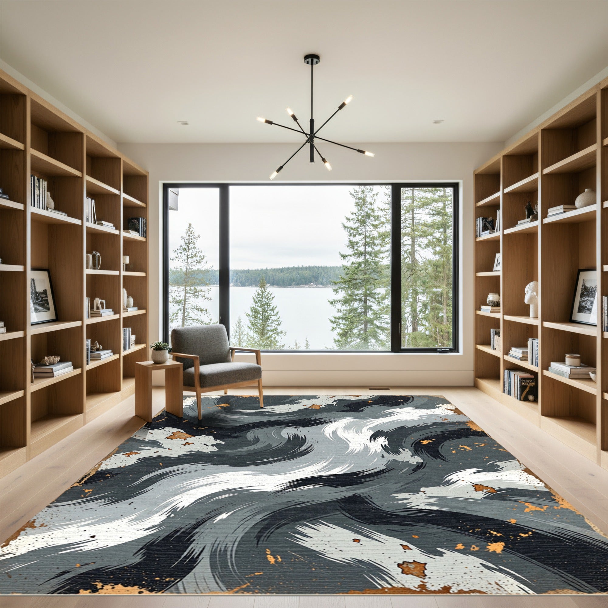 Monochromatic Swirl Abstract Splatter Rug